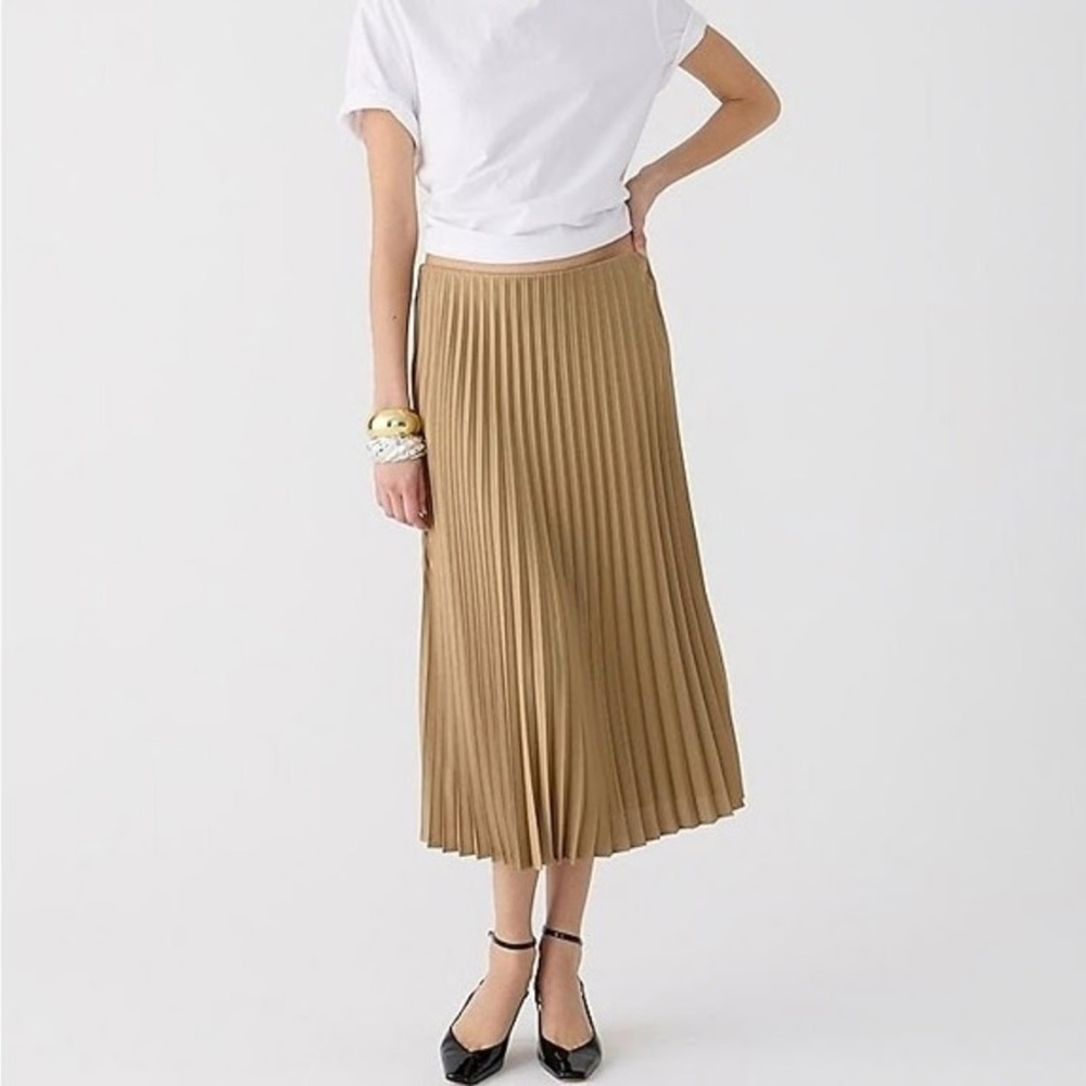 J. Crew Gwyneth Pleated Midi Slip Skirt in Camel Tan